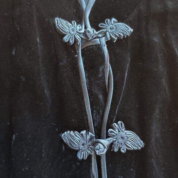 Vintage Shira Leah Velvet Silk Blazer Black Asian Size Medium Burnout Witchy - Picture 9 of 12